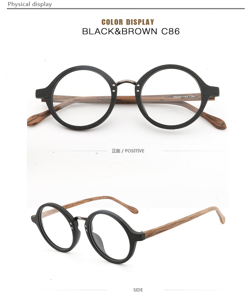 Hdcrafter Unisex Full Rim Round Wood Frame Eyeglasses Lhb028 Full Rim Hdcrafter Eyeglasses