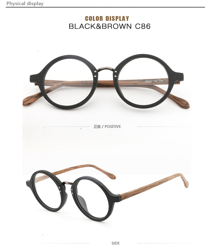 Hdcrafter Unisex Full Rim Round Wood Frame Eyeglasses Lhb028 Full Rim Hdcrafter Eyeglasses
