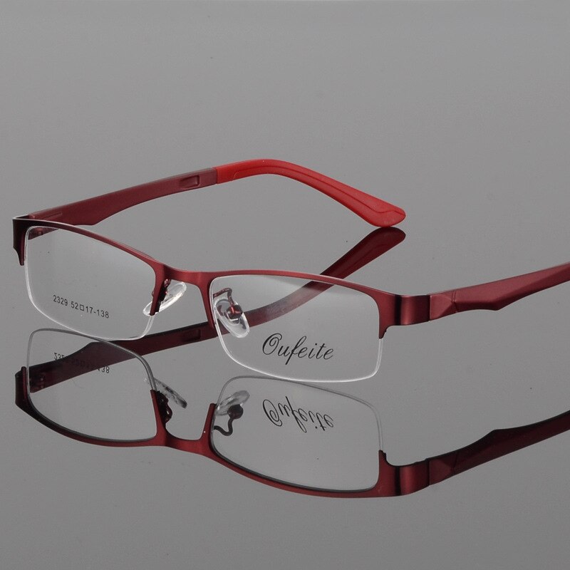 Unisex Half Rim Alloy Frame Eyeglasses 2329 Semi Rim Bclear Red