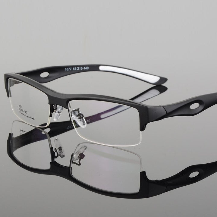 Hotony Men's Semi Rim TR 90 Resin Rectangular Sport Frame Eyeglasses 1077 Semi Rim Hotony black-white