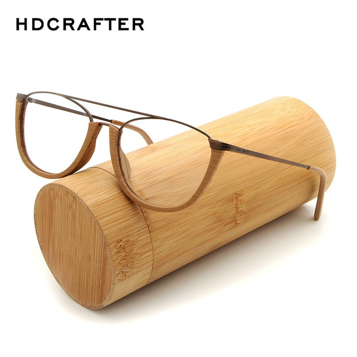 Hdcrafter Unisex Full Rim Round Double Bridge Wood Metal Frame Eyeglasses Hb032 Full Rim Hdcrafter Eyeglasses   