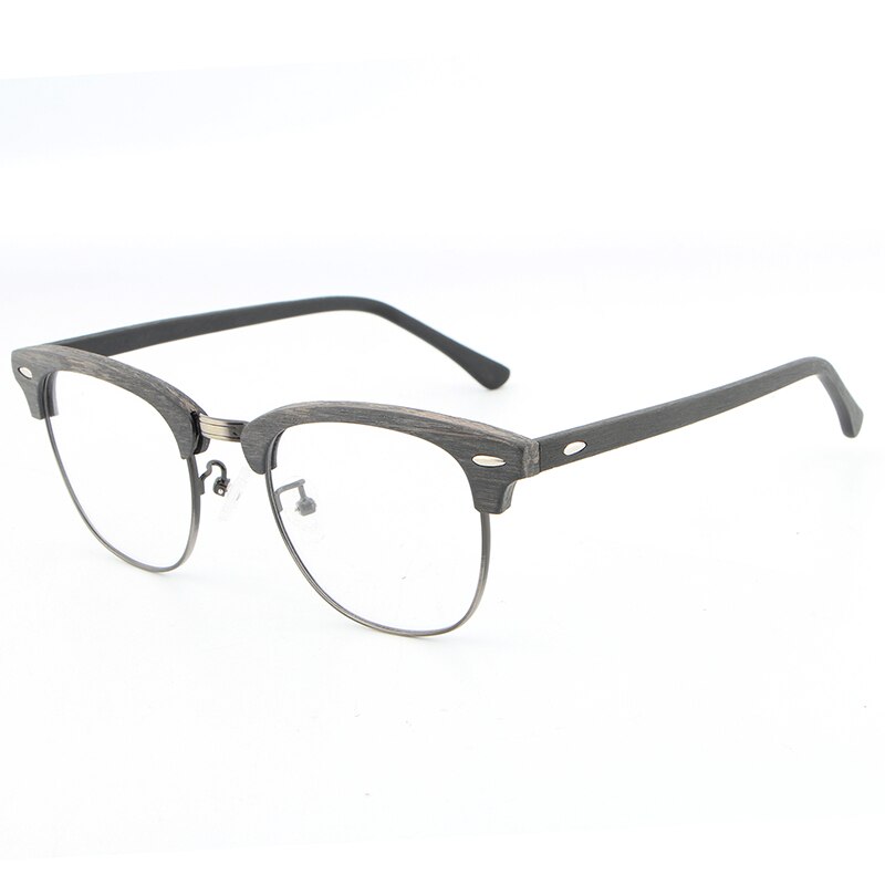 Hdcrafter Unisex Full Rim Round Half Wood Metal Frame Eyeglasses Full Rim Hdcrafter Eyeglasses grey black C96