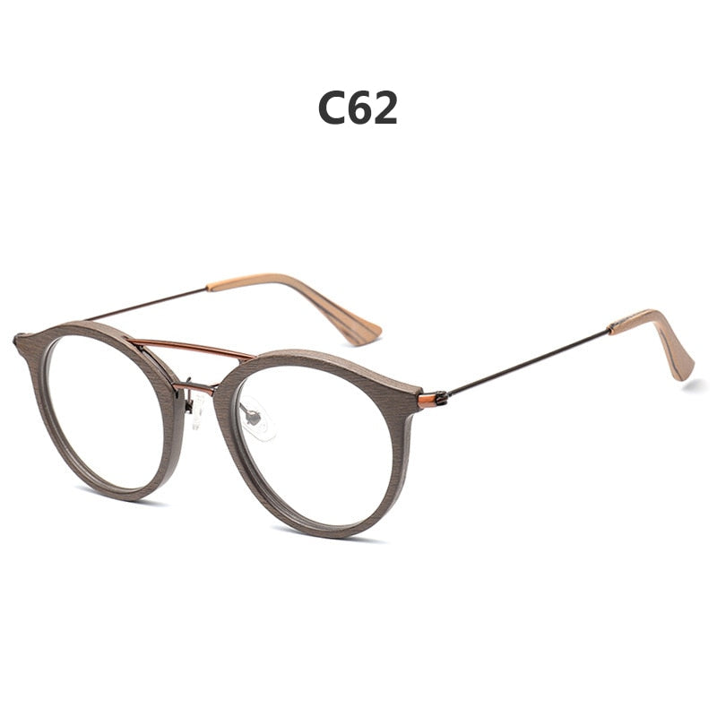 Hdcrafter Unisex Full Rim Round Wood Alloy Double Bridge Eyeglasses 4821 Full Rim Hdcrafter Eyeglasses C62