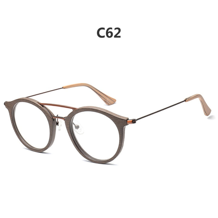 Hdcrafter Unisex Full Rim Round Wood Alloy Double Bridge Eyeglasses 4821 Full Rim Hdcrafter Eyeglasses C62