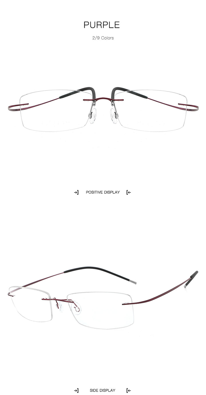 Hdcrafter Rimless Rectangle Titanium Frame Eyeglasses Unisex Rimless Hdcrafter Eyeglasses