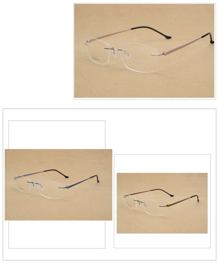Hotony Unisex Rimless Alloy Frame Rectangle Lens Eyeglasses Rw004 Rimless Hotony