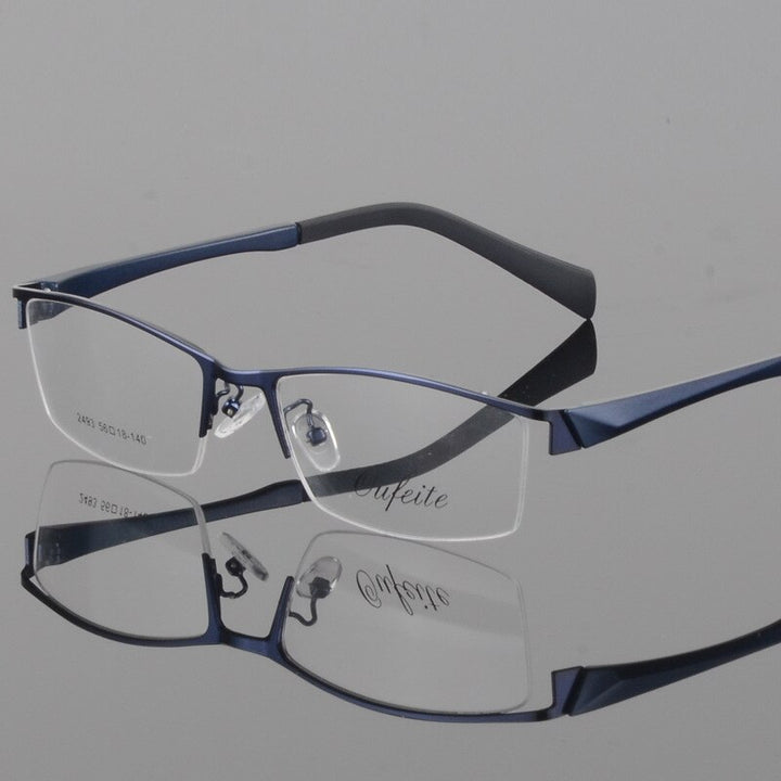 Men's Semi Rim Square Alloy Eyeglasses 2493 Semi Rim Bclear Blue