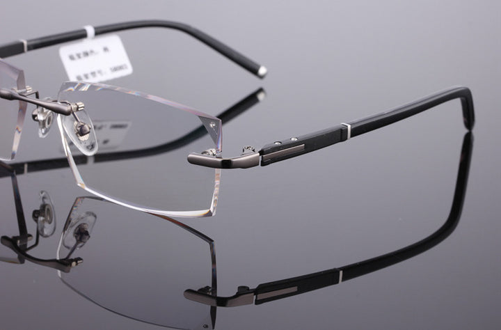 Reven Jate 58003 Pure Titanium Rimless Diamond Cutting Man Glasses Frame Eyeglasses (Gray) Rimless Reven Jate