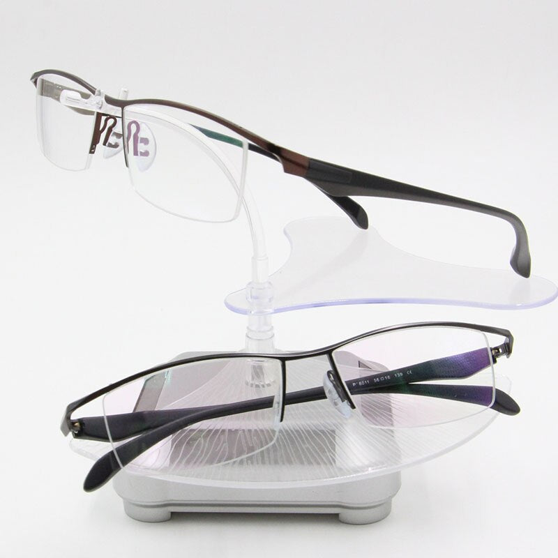 Men's Titanium Alloy Eyeglasses Half Rim Frame P8011 Semi Rim Bclear