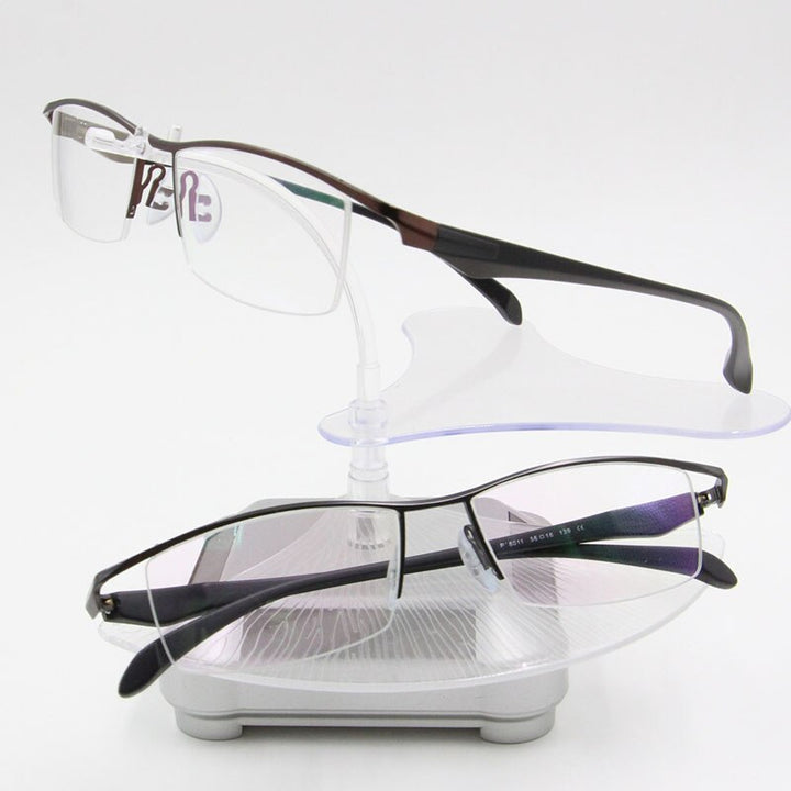 Men's Titanium Alloy Eyeglasses Half Rim Frame P8011 Semi Rim Bclear