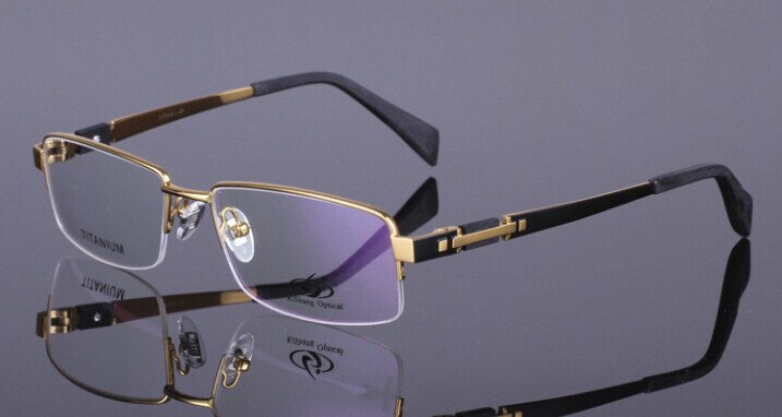 Chashma Ottica Men's Semi Rim Rectangle Titanium Eyeglasses 8001 Semi Rim Chashma Ottica Golden
