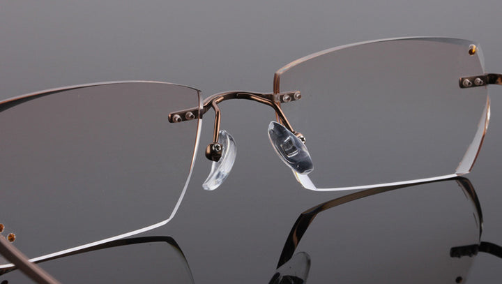 Reven Jate 611 Pure Titanium Rimless Diamond Cutting Glasses Frame Eyeglasses Men Brown Rimless Reven Jate