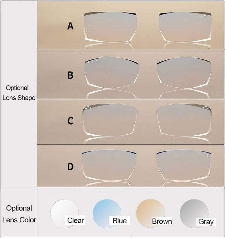 Hotochki Men's Diamond Cut Rimless TR-90 Frame Eyeglasses A001 Customizable Shape Lenses Rimless Hotochki