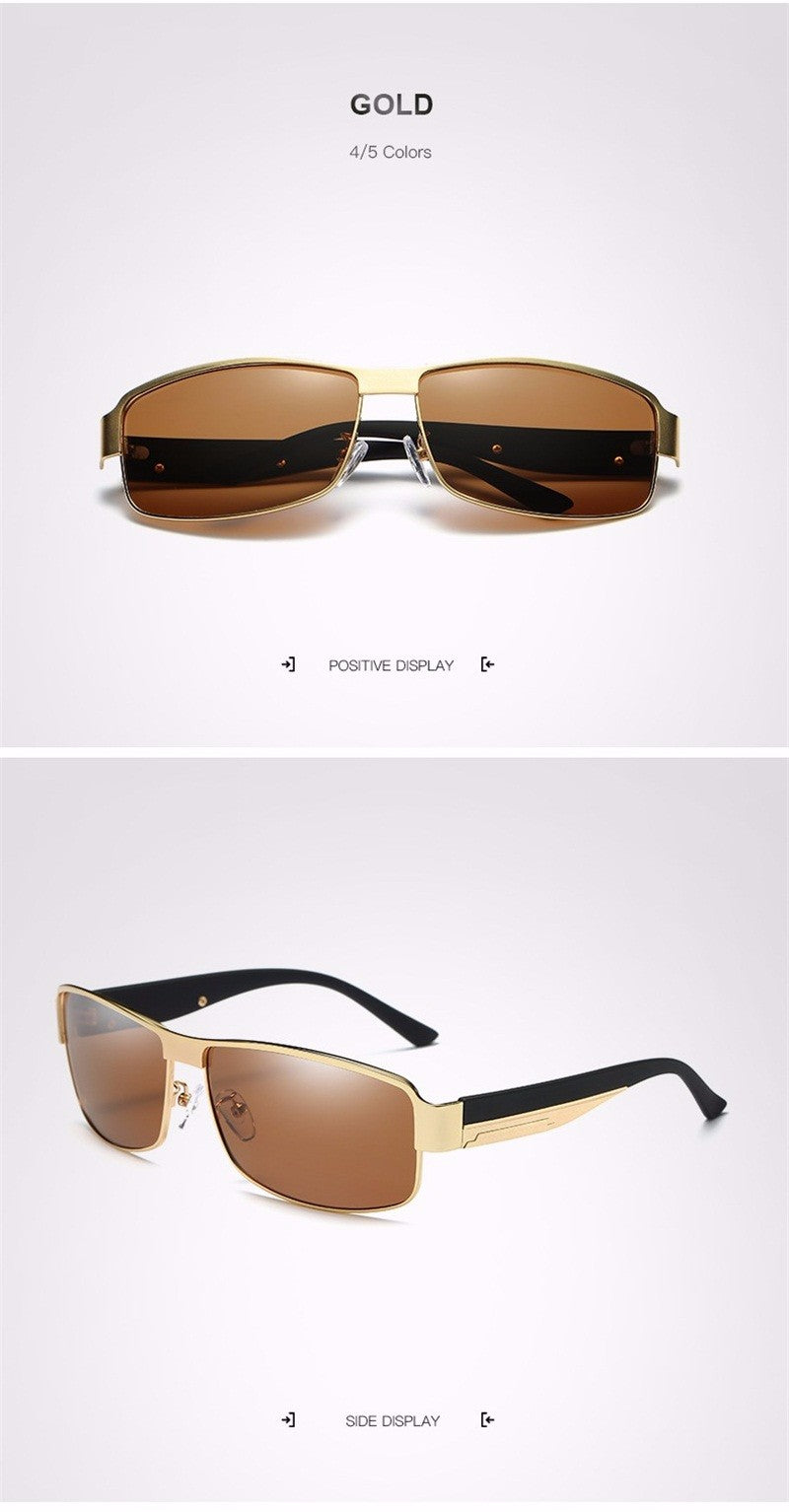 Hdcrafter Men's Full Rim Rectangle Alloy Frame Polarized Sunglasses Le007 Sunglasses HdCrafter Sunglasses