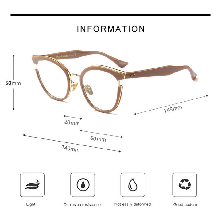 Hotony Women's Full Rim Round Cat Eye Acetate Frame Eyeglasses 97551 Full Rim Hotony