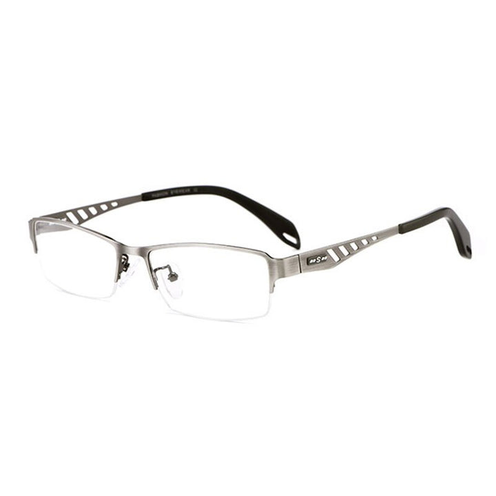 Hotochki Men's Semi Rim Rectangular Alloy Frame Eyeglasses Semi Rim Hotochki gray