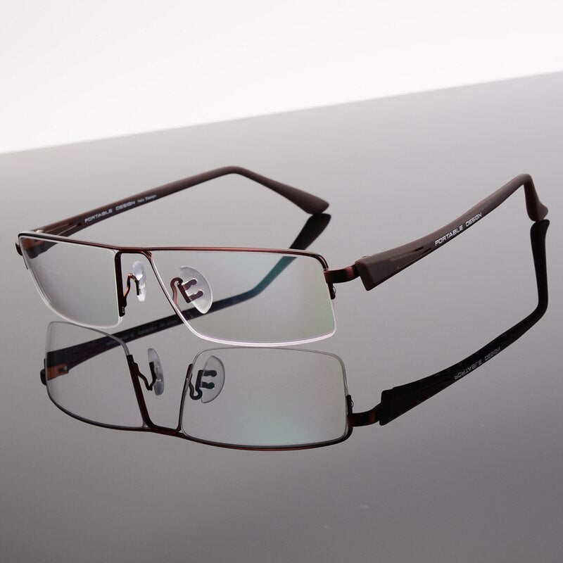Hotochki Men's Semi Rim Rectangular Alloy Frame Eyeglasses P8157 Semi Rim Hotochki