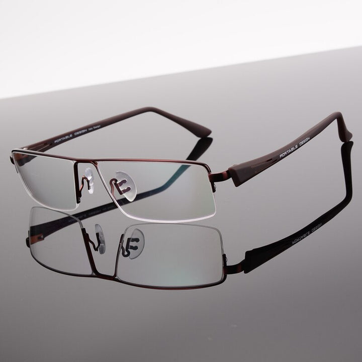 Hotochki Men's Semi Rim Rectangular Alloy Frame Eyeglasses P8157 Semi Rim Hotochki