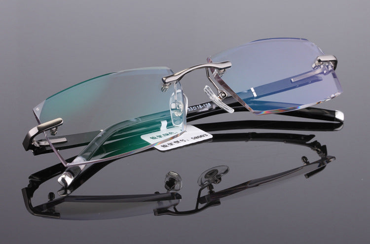 Reven Jate 58003 Pure Titanium Rimless Diamond Cutting Man Glasses Frame Eyeglasses (Gray) Rimless Reven Jate