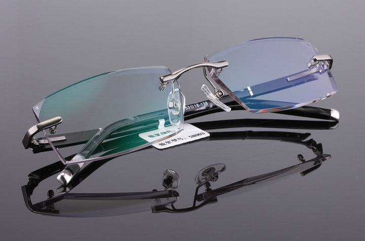 Reven Jate 58003 Pure Titanium Rimless Diamond Cutting Man Glasses Frame Eyeglasses (Gray) Rimless Reven Jate