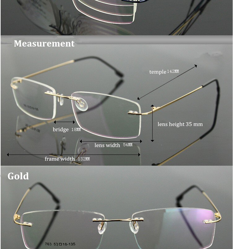 Chashma Ottica Unisex Rimless Square Rectangle Titanium Eyeglasses 763 Rimless Chashma Ottica