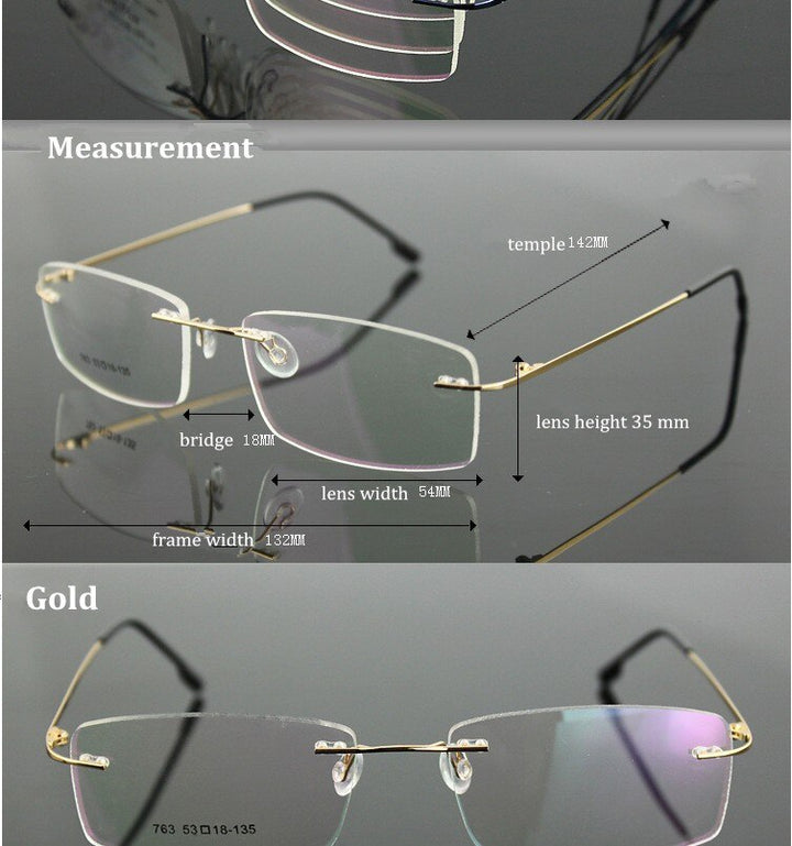 Chashma Ottica Unisex Rimless Square Rectangle Titanium Eyeglasses 763 Rimless Chashma Ottica