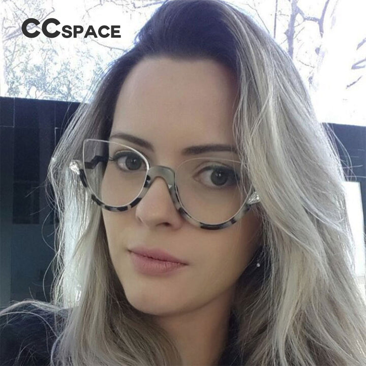CCspace Women's Semi Rim Cat Eye Resin Frame Eyeglasses 45159 Semi Rim CCspace
