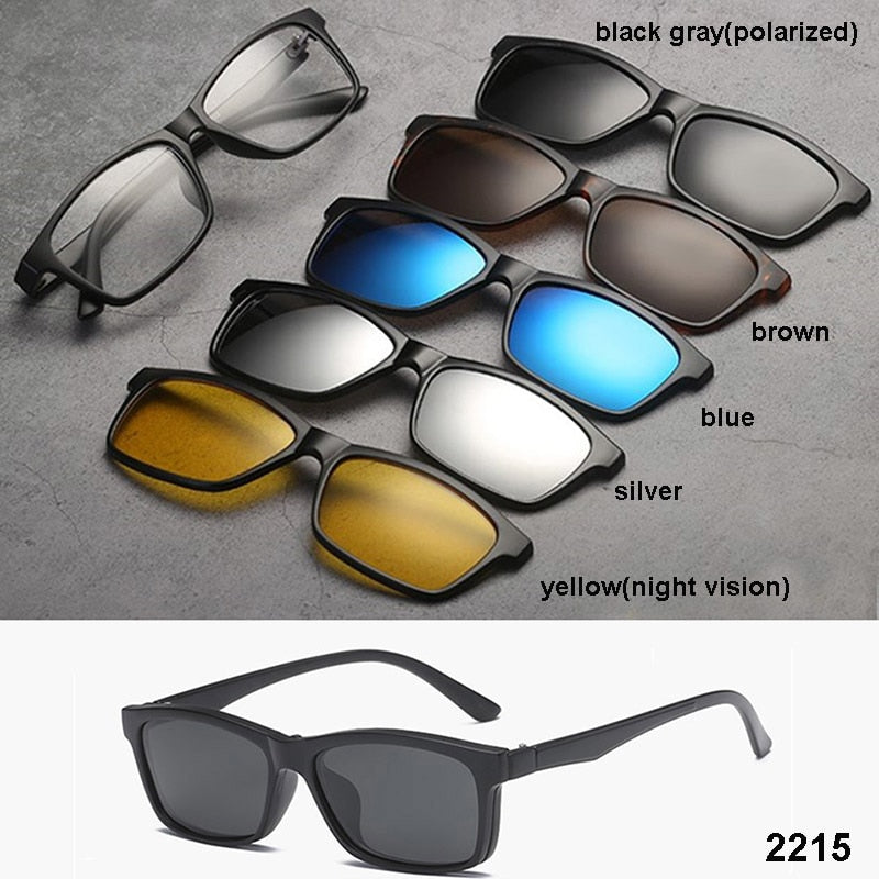 Unisex 5 Piece Clip On Sunglasses Polarized Magnetic Eyeglasses Sn2201-32 Clip On Sunglasses Brightzone 2215  