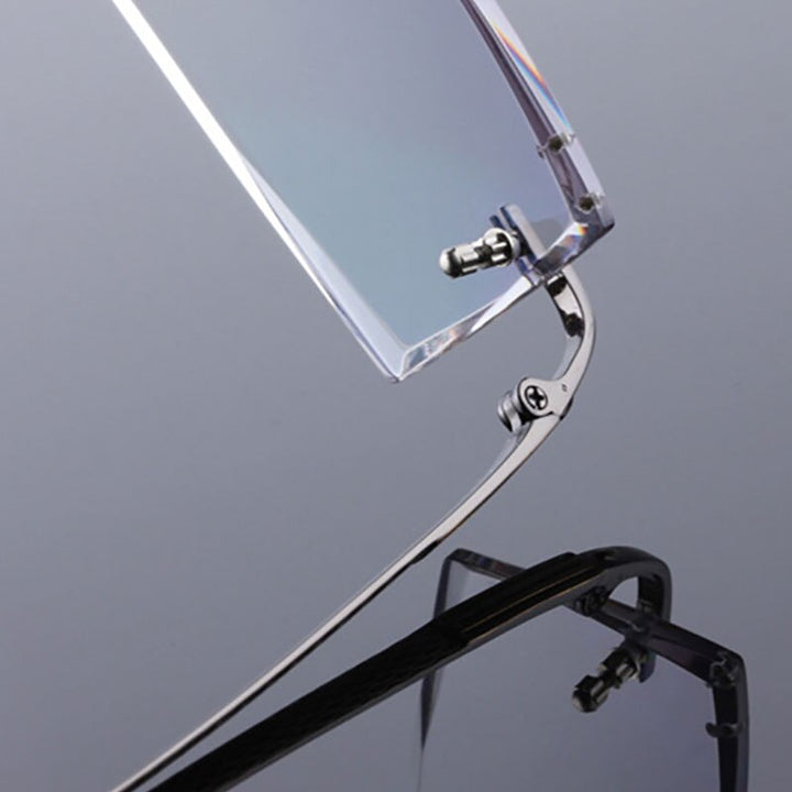 Reven Jate 5904 Titanium Rimless Diamond Cutting Man Glasses Frame Eyeglasses (Black) Rimless Reven Jate