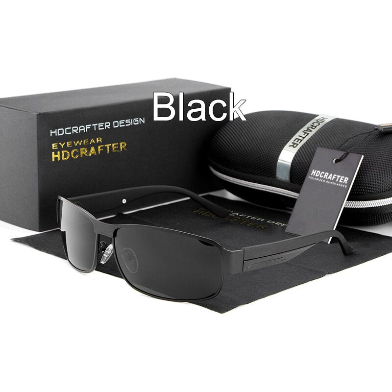 Hdcrafter Men's Full Rim Rectangle Alloy Frame Polarized Sunglasses Le007 Sunglasses HdCrafter Sunglasses black  