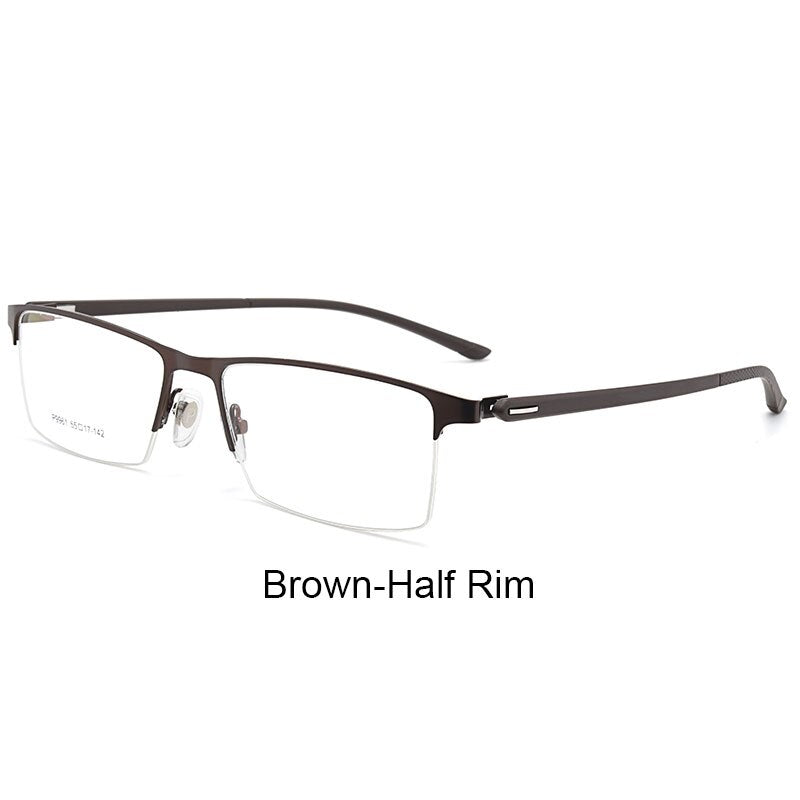 Hotochki Men's IP Electroplated Alloy Full/Semi Rim Frame Eyeglasses P9960 Semi Rim Hotochki BrownSemiRim