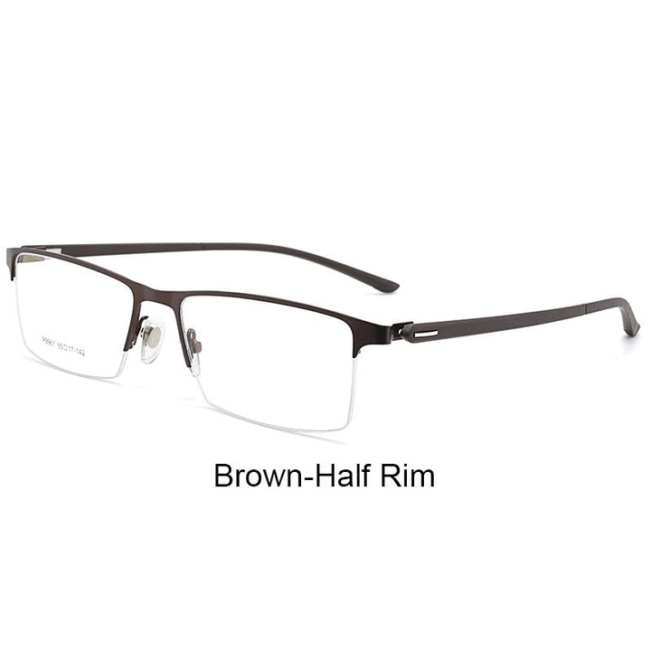 Hotochki Men's IP Electroplated Alloy Full/Semi Rim Frame Eyeglasses P9960 Semi Rim Hotochki BrownSemiRim