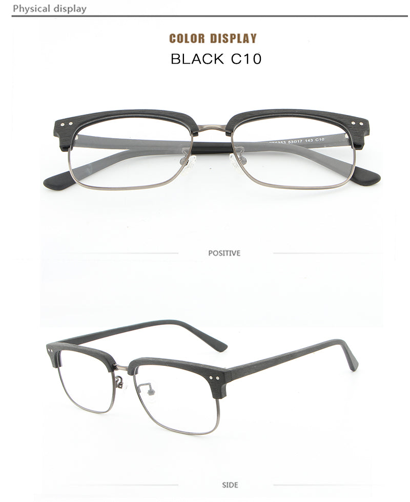 Hdcrafter Unisex Full Rim Square Wood Metal Frame Eyeglasses Lhb026 Full Rim Hdcrafter Eyeglasses