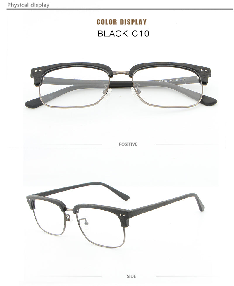 Hdcrafter Unisex Full Rim Square Wood Metal Frame Eyeglasses Lhb026 Full Rim Hdcrafter Eyeglasses   