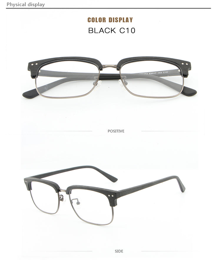Hdcrafter Unisex Full Rim Square Wood Metal Frame Eyeglasses Lhb026 Full Rim Hdcrafter Eyeglasses