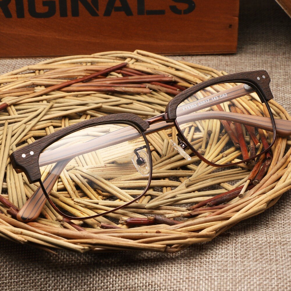 Hdcrafter Unisex Full Rim Square Wood Metal Frame Eyeglasses Lhb026 Full Rim Hdcrafter Eyeglasses