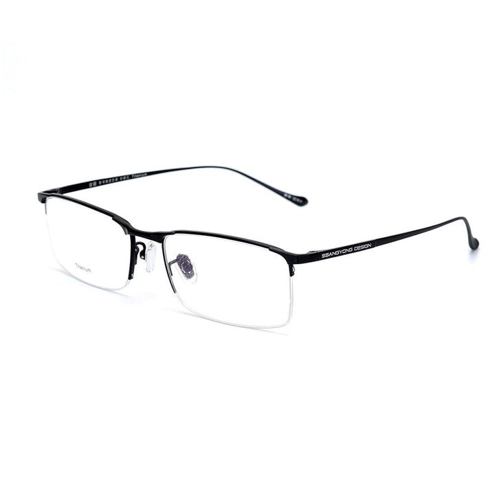 Hotony Men's Semi Rim Square Titanium Frame Eyeglasses S8803 Semi Rim Hotony black
