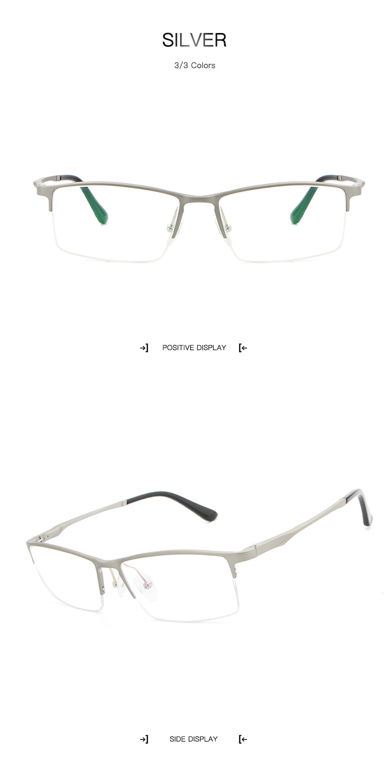Hdcrafter Men's Semi Rim Rectangular Alloy Frame Eyeglasses Lp6263 Semi Rim Hdcrafter Eyeglasses
