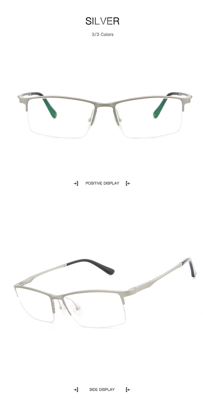 Hdcrafter Men's Semi Rim Rectangular Alloy Frame Eyeglasses Lp6263 Semi Rim Hdcrafter Eyeglasses