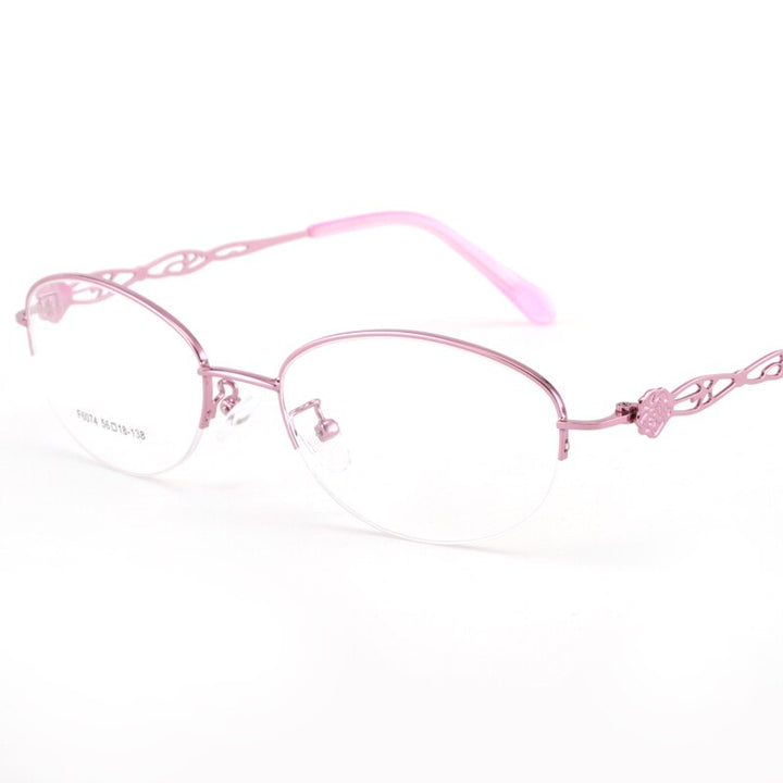 Women's Half Rim Alloy Frame Eyeglasses 6074 Semi Rim Bclear Pink