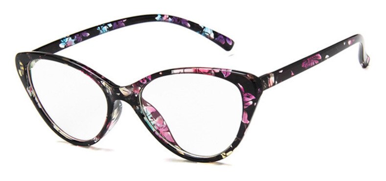 Women's Cat Eye Clear Acetate Frame Eyeglasses Frame Brightzone Black Flowers  