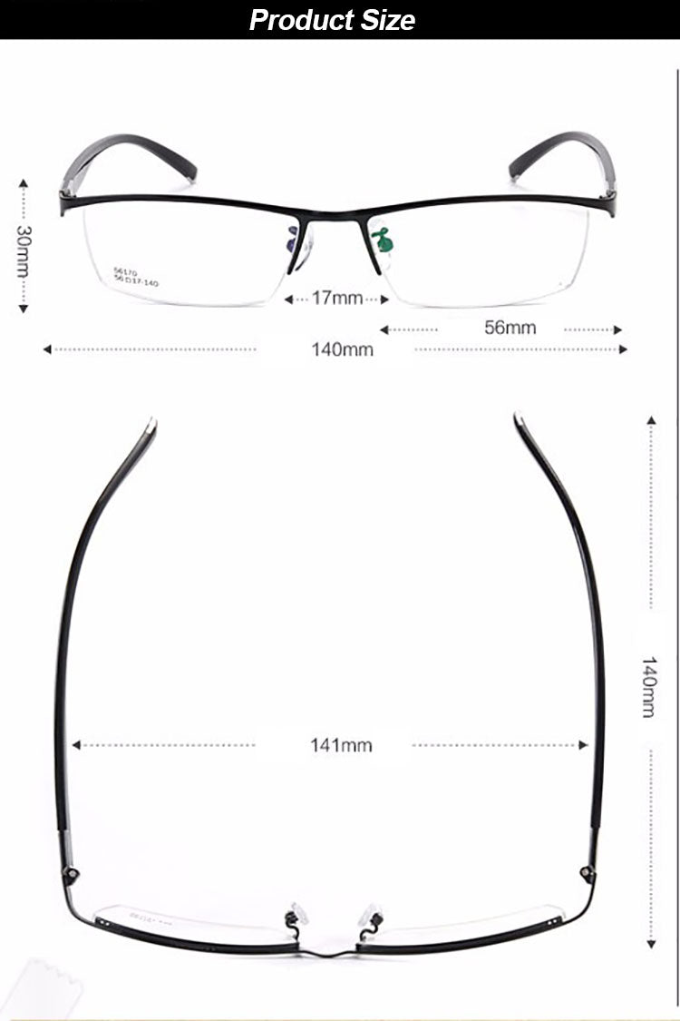 Reven Jate Men's Semi Rim Rectangle Titanium Alloy Eyeglasses 56170 Semi Rim Reven Jate