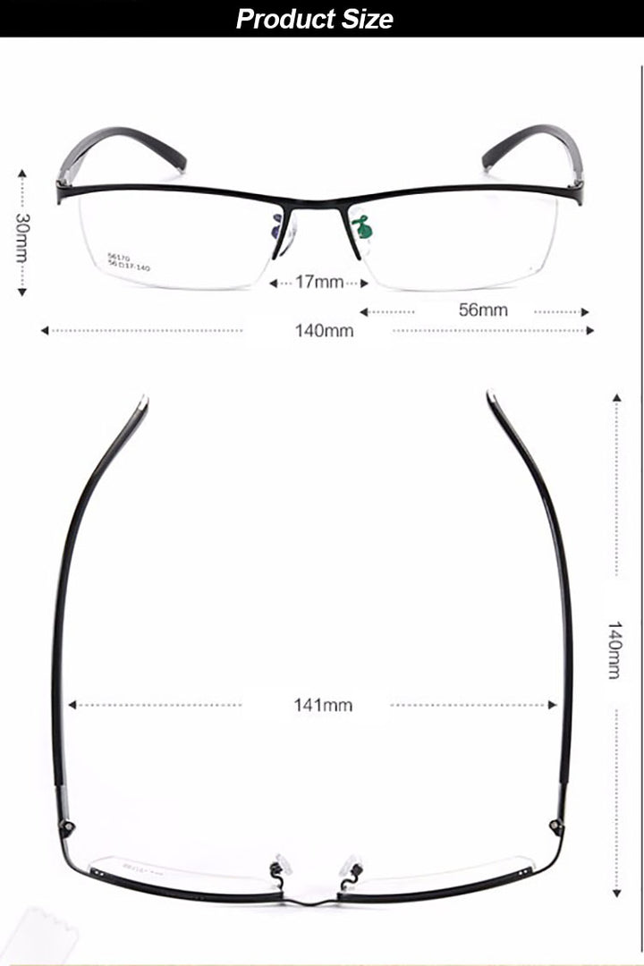 Reven Jate Men's Semi Rim Rectangle Titanium Alloy Eyeglasses 56170 Semi Rim Reven Jate