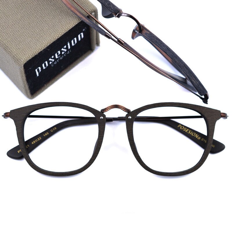 Hdcrafter Unisex Full Rim Round Metal Acetate Frame Eyeglasses Ps9121 Full Rim Hdcrafter Eyeglasses   