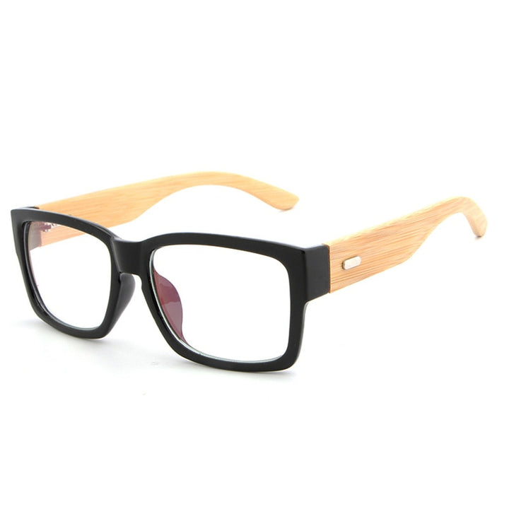 Hdcrafter Unisex Full Rim Oversized Rectangle Wood Eyeglasses 6823 Full Rim Hdcrafter Eyeglasses Glossy Black