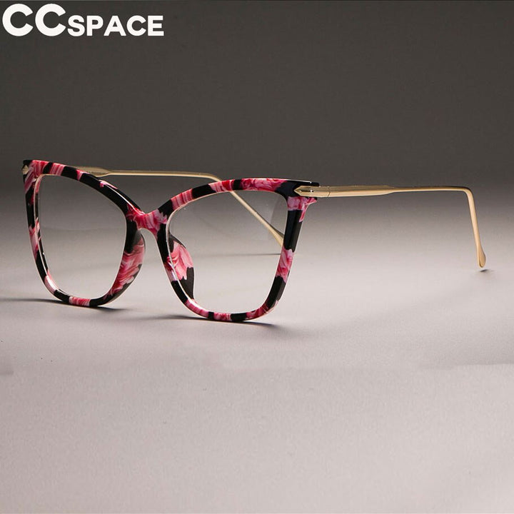 CCspace Women's Full Rim Oversized Square Cat Eye Acetate Frame Eyeglasses 45077 Full Rim CCspace C10 flower