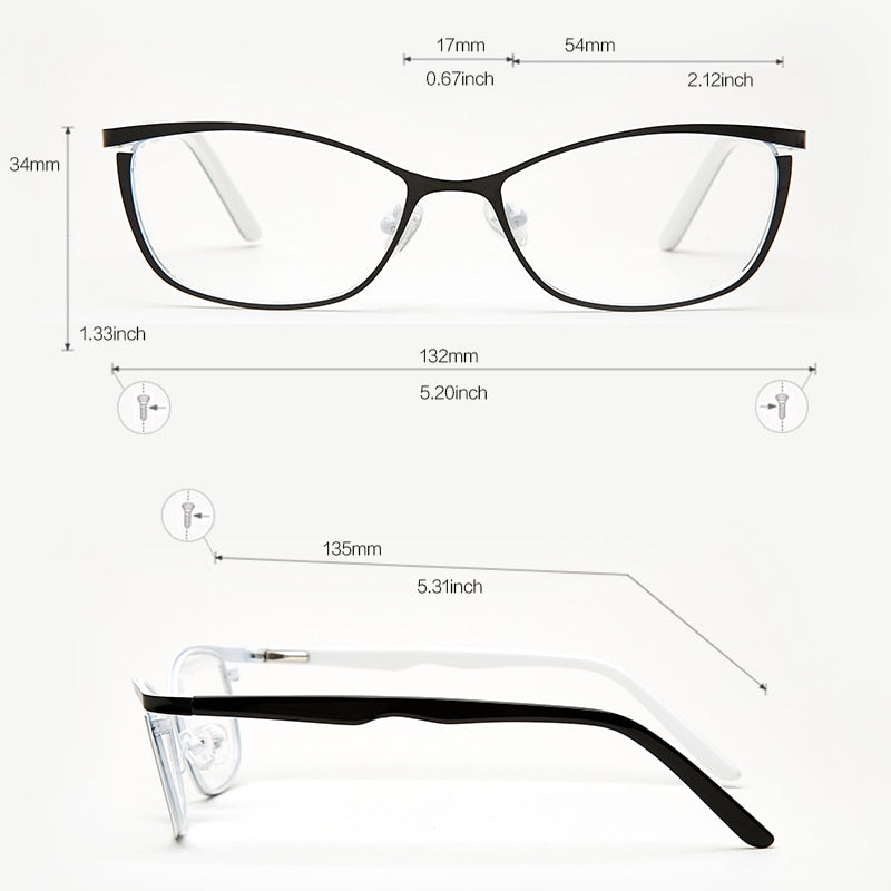 Women's Eyeglasses Metal Acetate Cat Eye Black And White Frame Kansept   