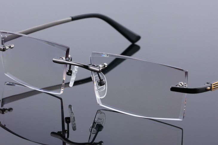 Reven Jate 5904 Titanium Rimless Diamond Cutting Man Glasses Frame Eyeglasses (Black) Rimless Reven Jate