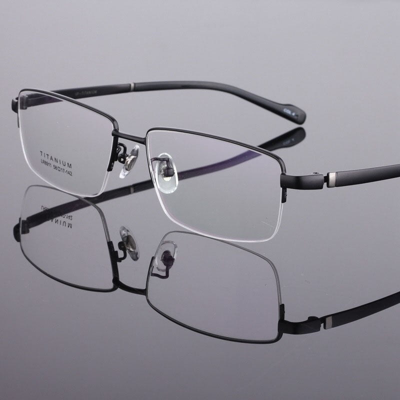 Men's Titanium Eyeglasses Square Semi Rim Frame  Lr8911 Semi Rim Bclear black