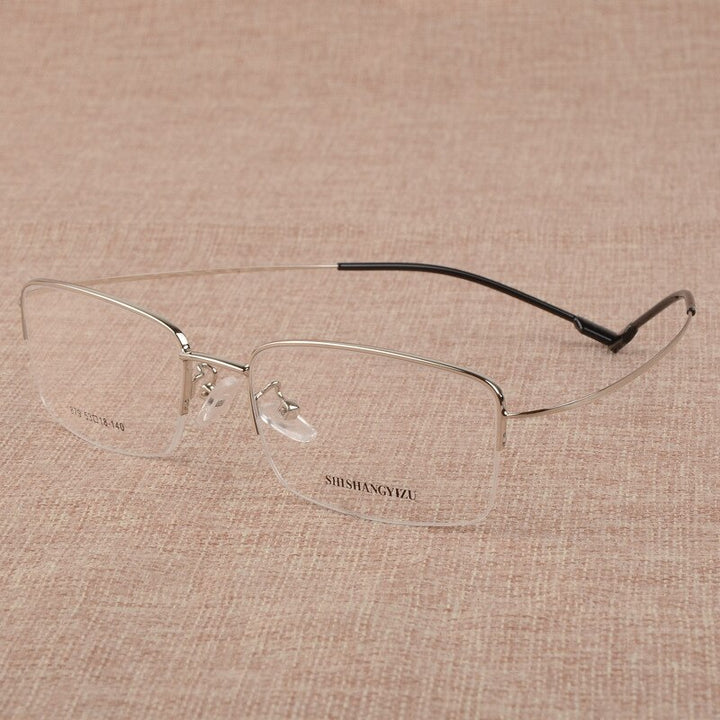Men's Semi Rim Square Large Titanium Alloy Eyeglasses S879 Semi Rim Bclear